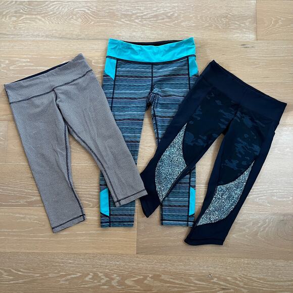 Lululemon Bundle 3 Cropped Leggings sz 8 Camo Striped Checked - Picture 1 of 9